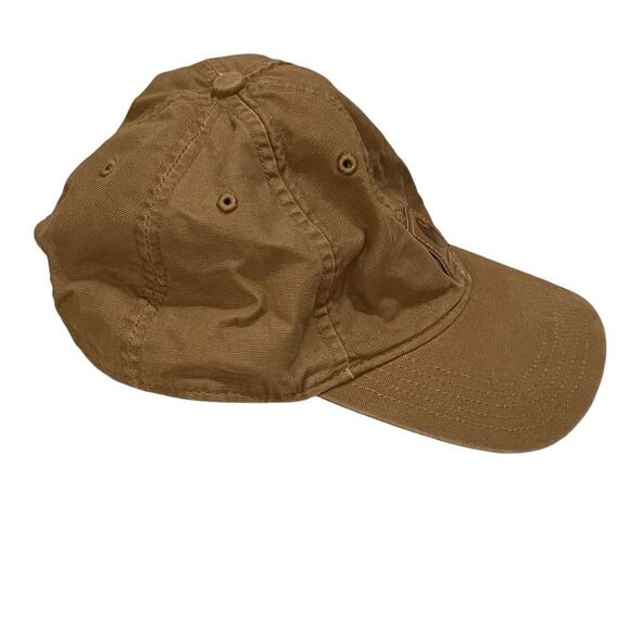 Carhartt Canvas Tan Baseball Cap Vegan Leather Logo Patch - Picture 2 of 7